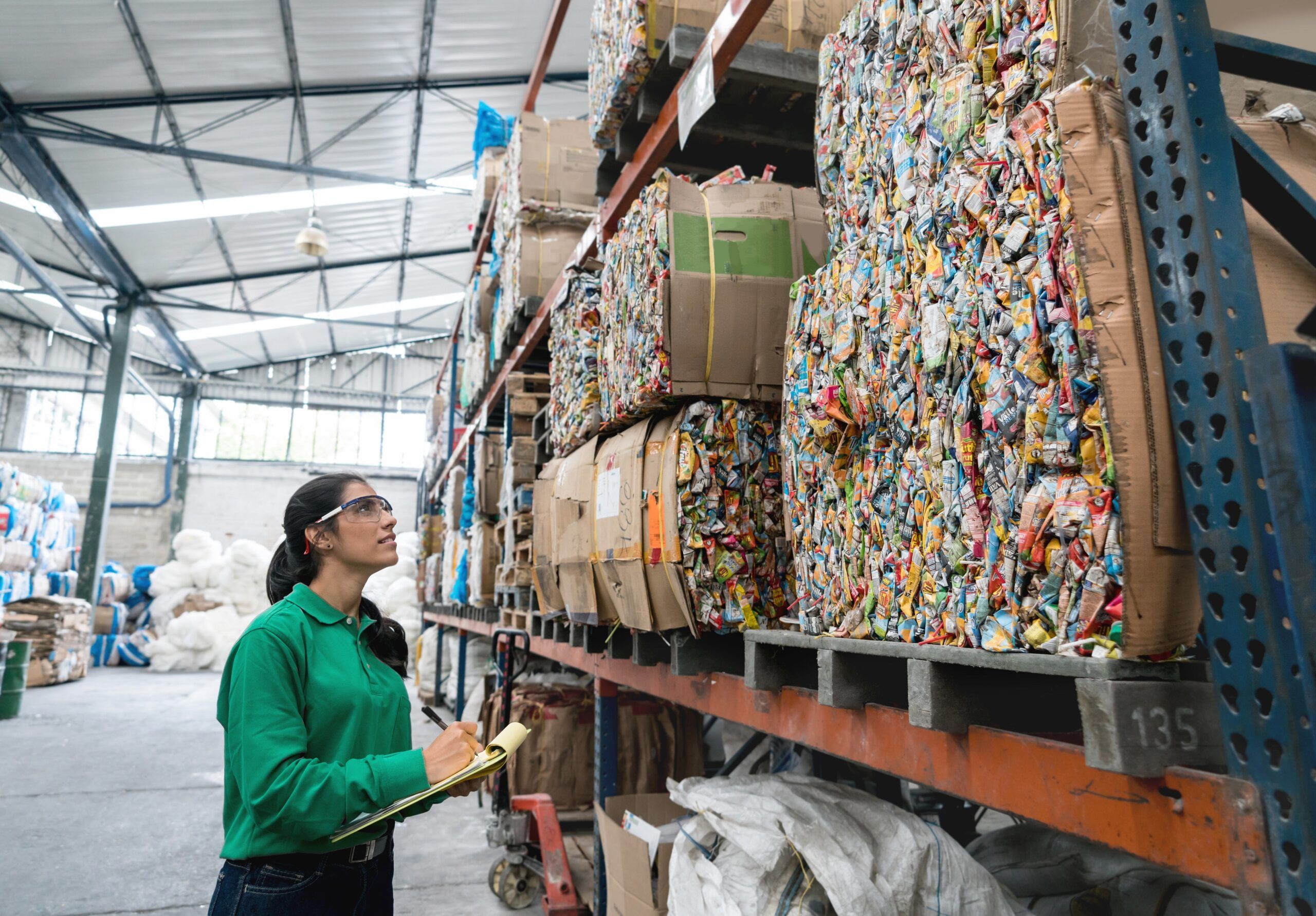 Woman working in a recycling factory