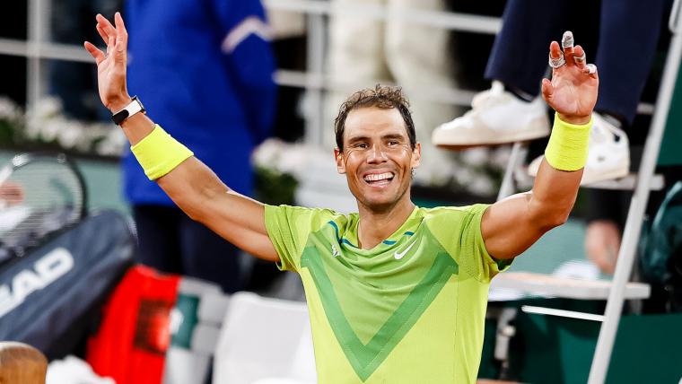 Rafael Nadal celebrating his 14th French Open title