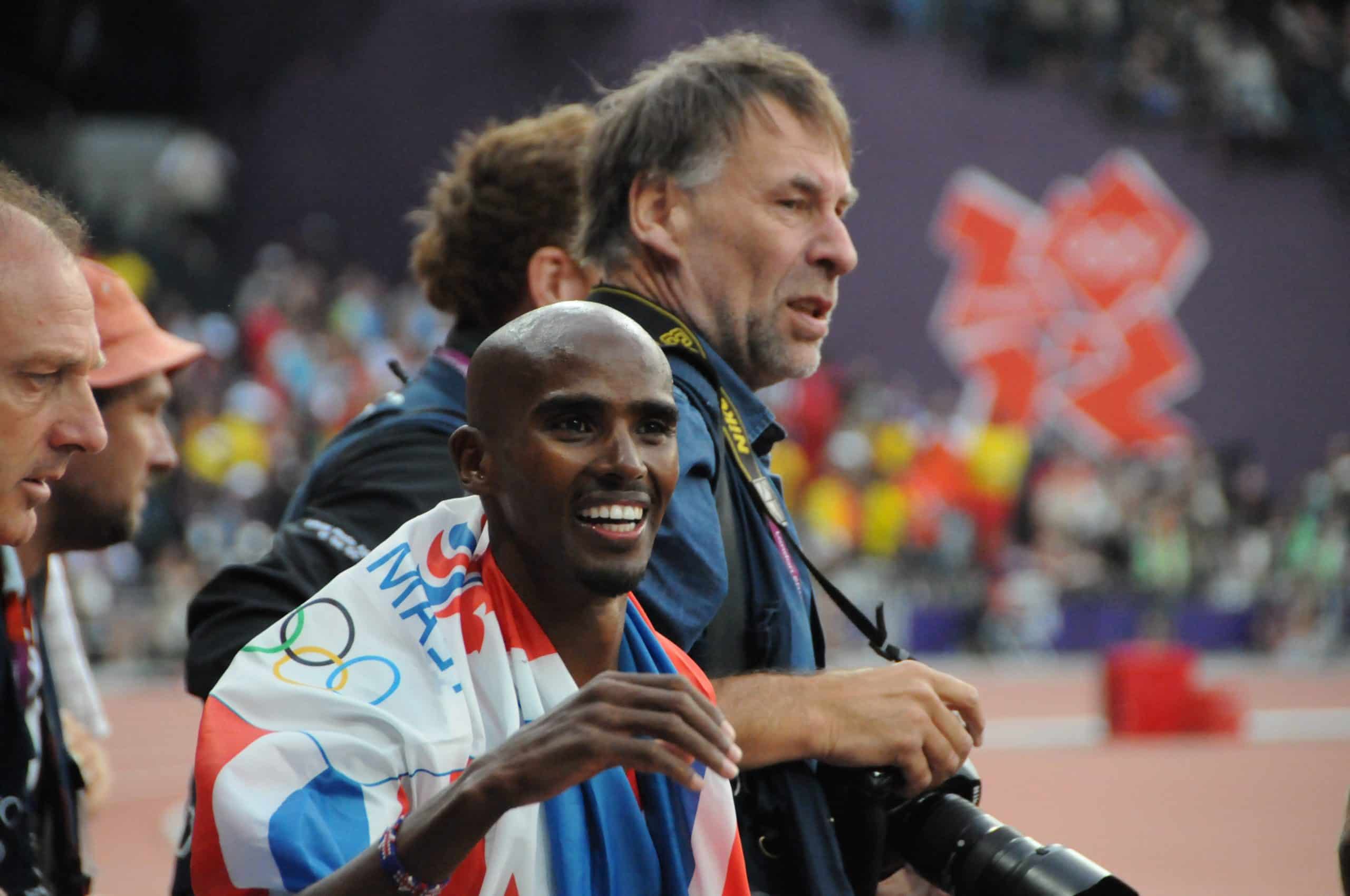 Mo Farah celebrates