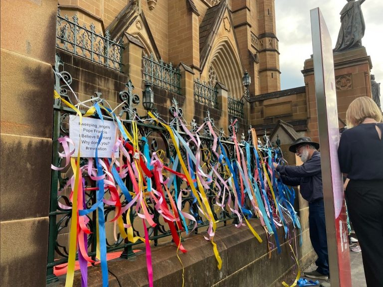 Ribbons that were tied on the fence at Pell's funeral