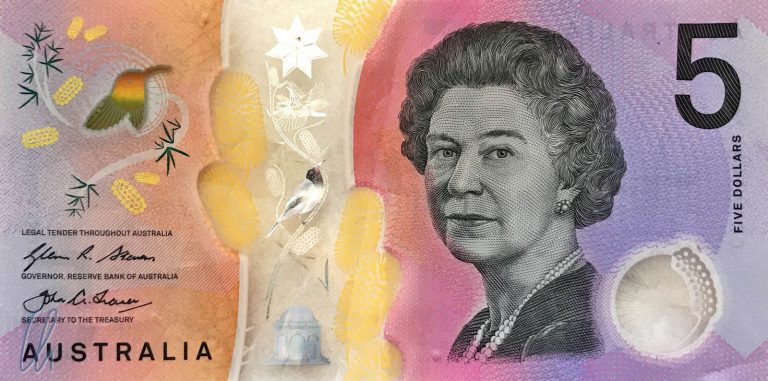 Australian 5 dollar note representing Australian inflation.