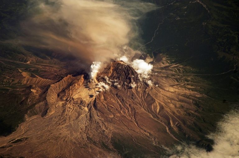 Photo of the Shiveluch volcano in Kamchatka from the International Space Station.