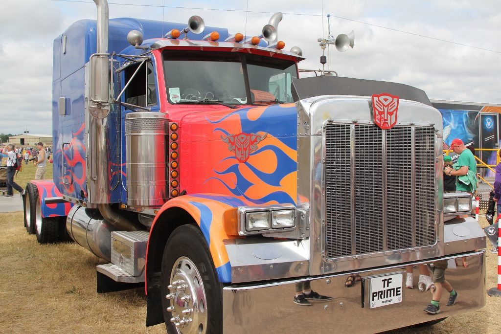 A real truck styled after Optimus Prime from Hasbro and Michael Bay's Transformers movies.