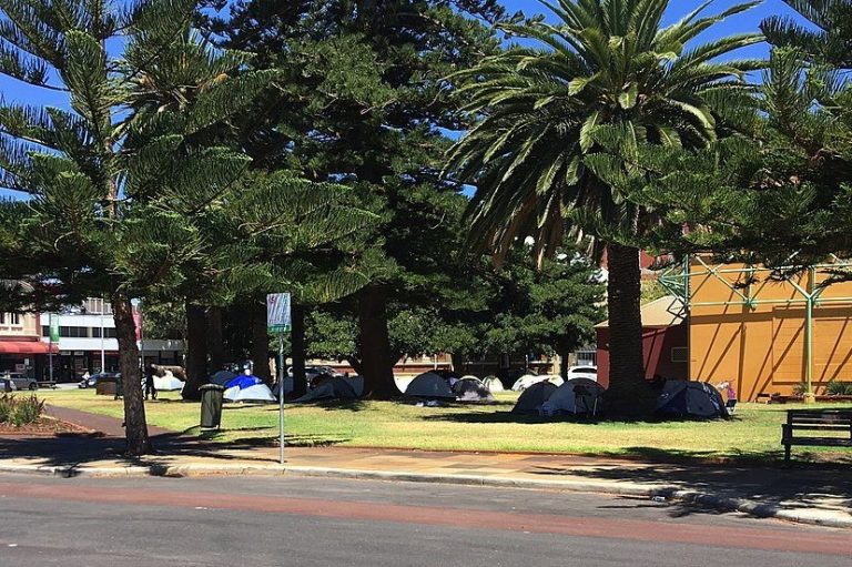 Homeless Tent City at Pioneer Park, Fremantle, January 2021.