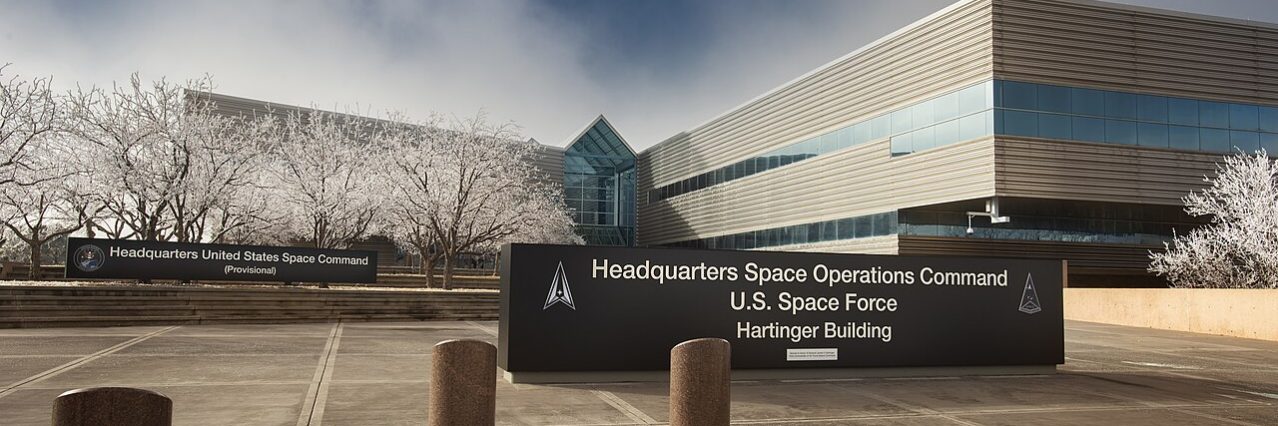 Building 1 at Peterson Space Force Base, Colo. is the provisional headquarters of U.S. Space Command.