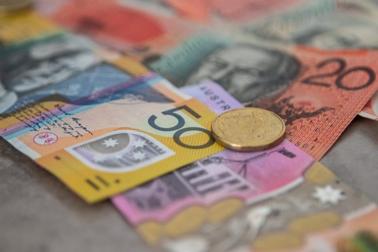 Australian money, banknotes and coins.