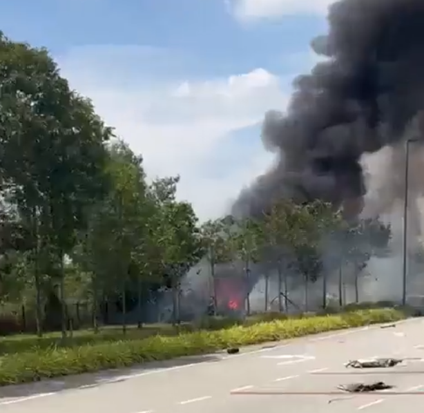 Video footage shared to X (formerly Twitter) showed fire and black smoke covering the crash site. Source: Video footage shared to X (formerly Twitter) showed fire and black smoke covering the crash site.
