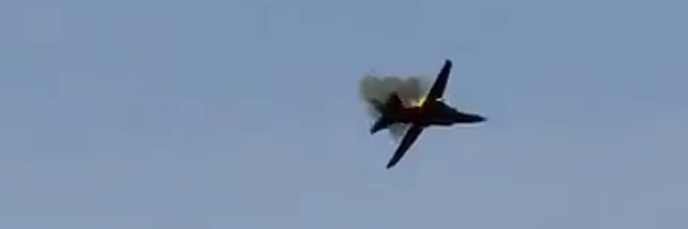 The pilot and a backseater ejecting from the Russian MiG-23 during the air show in the United States.