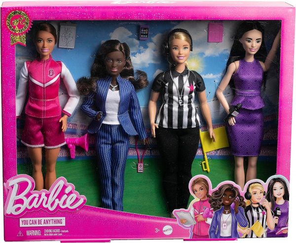 Barbie 2023 Career of the Year Dolls feature a coach, general manager, referee, and sports reporter.