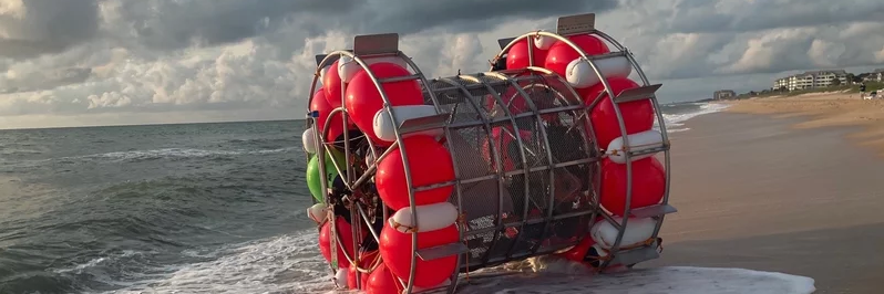 A Florida man made a floating hamster wheel style craft from buoys and wire.