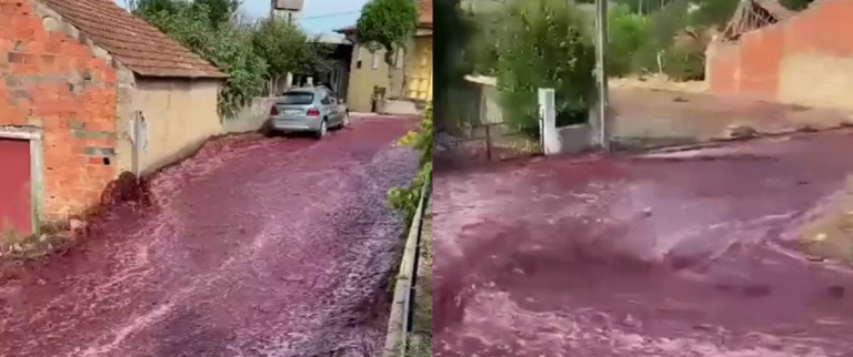 Footage captured of the red wine river distributed on social media.