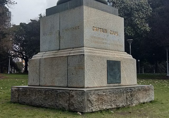 The base of the Captain Cook monument in Hyde Park, Sydney.