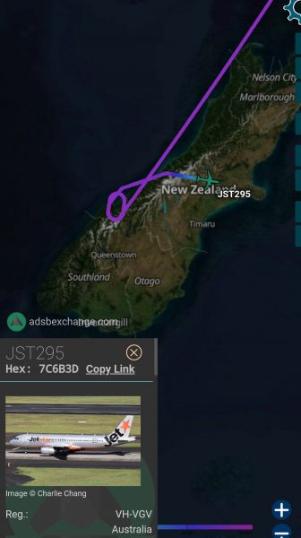 Flight map of the flights diverting to Christchurch