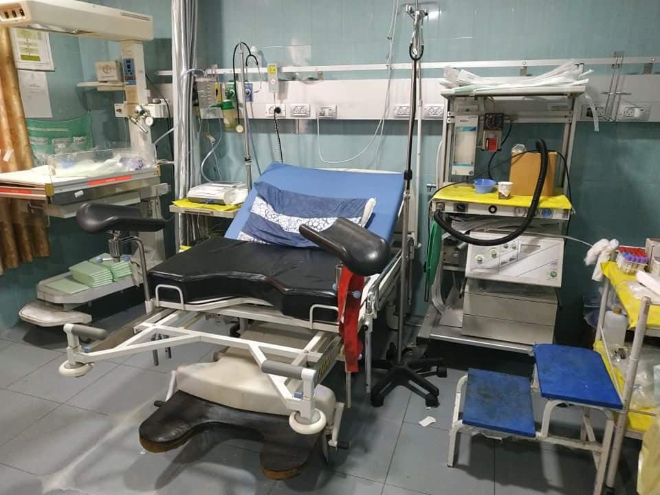 An empty delivery room in a hospital in Palestine.