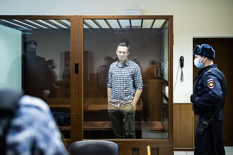 Alexey Navalny in courtroom in Moscow on February 20, 2021