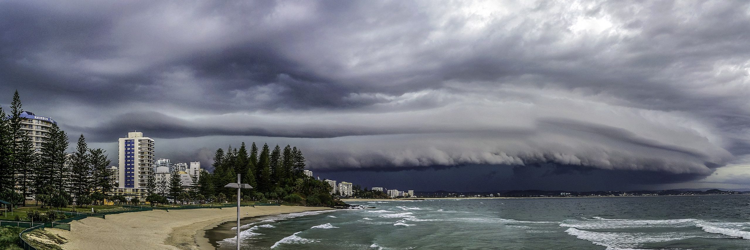 Storms move in over Kirra, on the Gold Coast, Queensland.