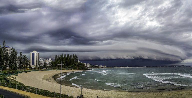 Storms move in over Kirra, on the Gold Coast, Queensland.