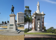 Statue of Captain Cook at Catami Gardens, Saint Kilda and Queen Victoria Monument in Melbourne found defaced on 25 January.