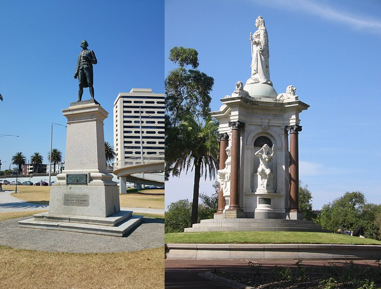 Statue of Captain Cook at Catami Gardens, Saint Kilda and Queen Victoria Monument in Melbourne found defaced on 25 January.