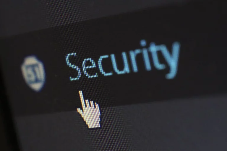 Mouse cursor over the word "security" on a computer monitor