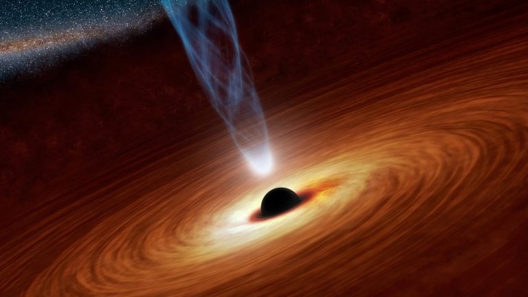 Artistic rendition of a black hole at the centre of a quasar.