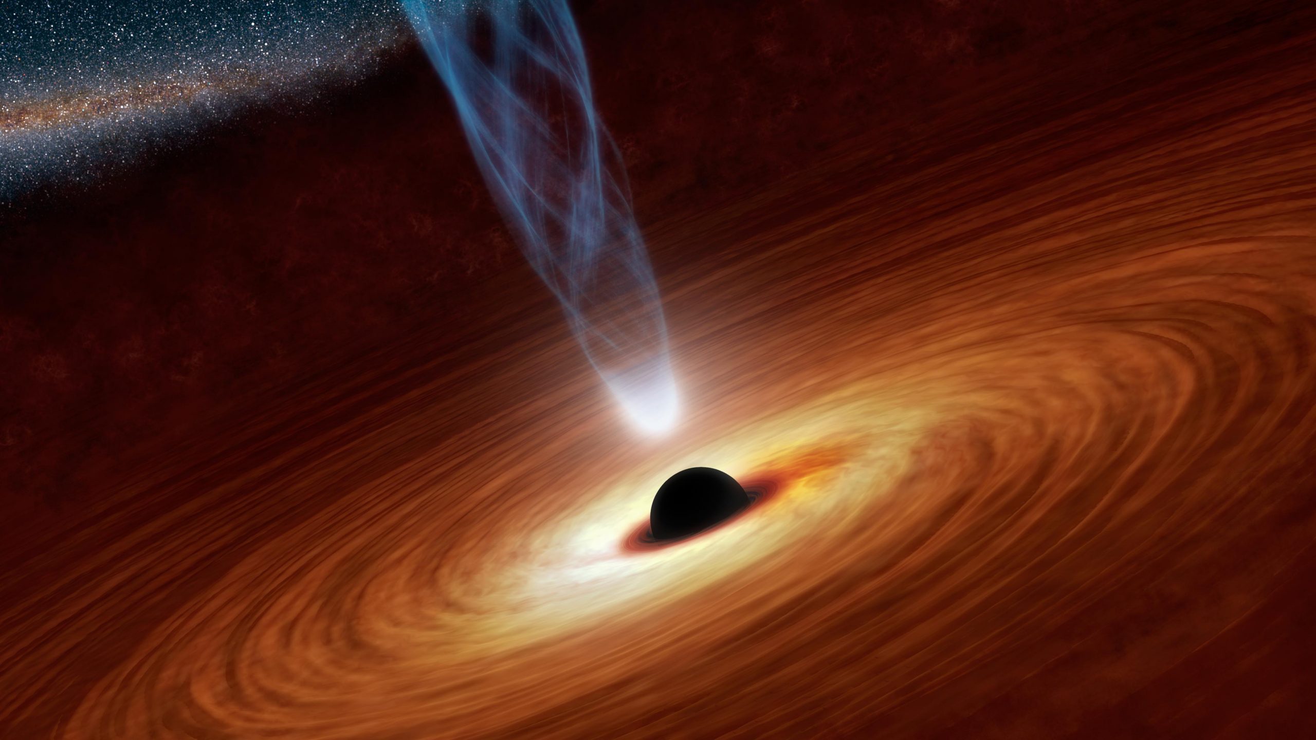 Artistic rendition of a black hole at the centre of a quasar.