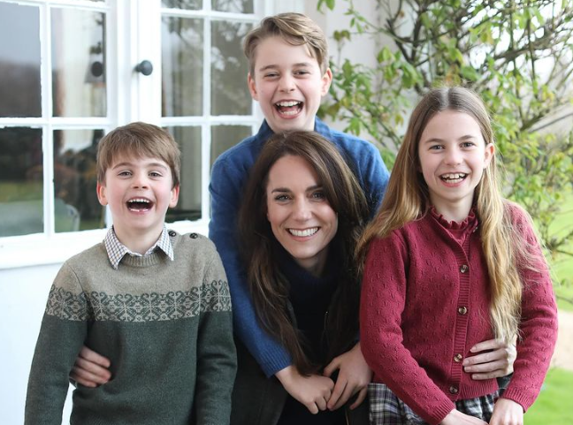Princess Kate sitting with her three children.