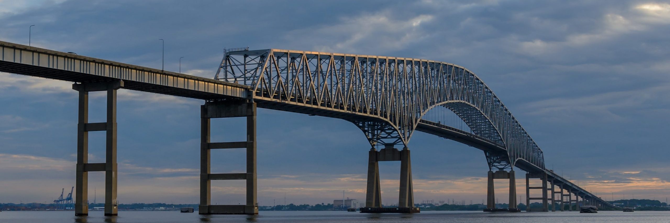 Image of the Francis Scott Key Bridge in Baltimore during the evening