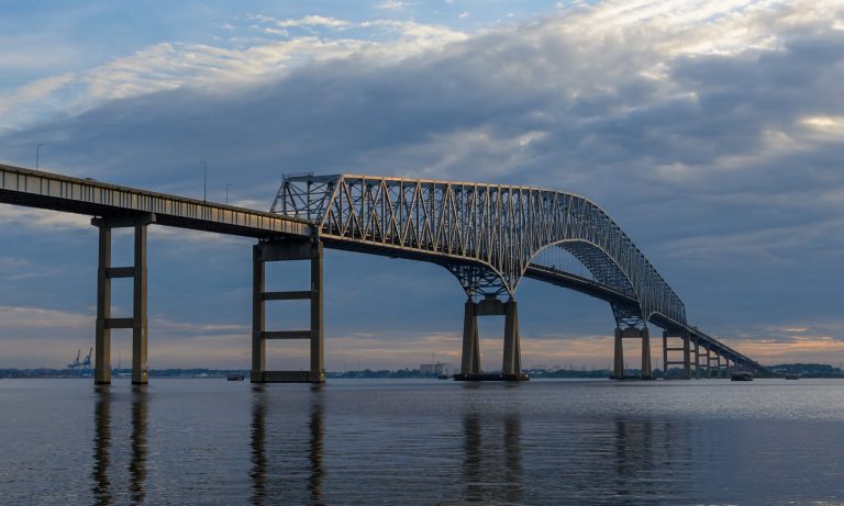 Image of the Francis Scott Key Bridge in Baltimore during the evening