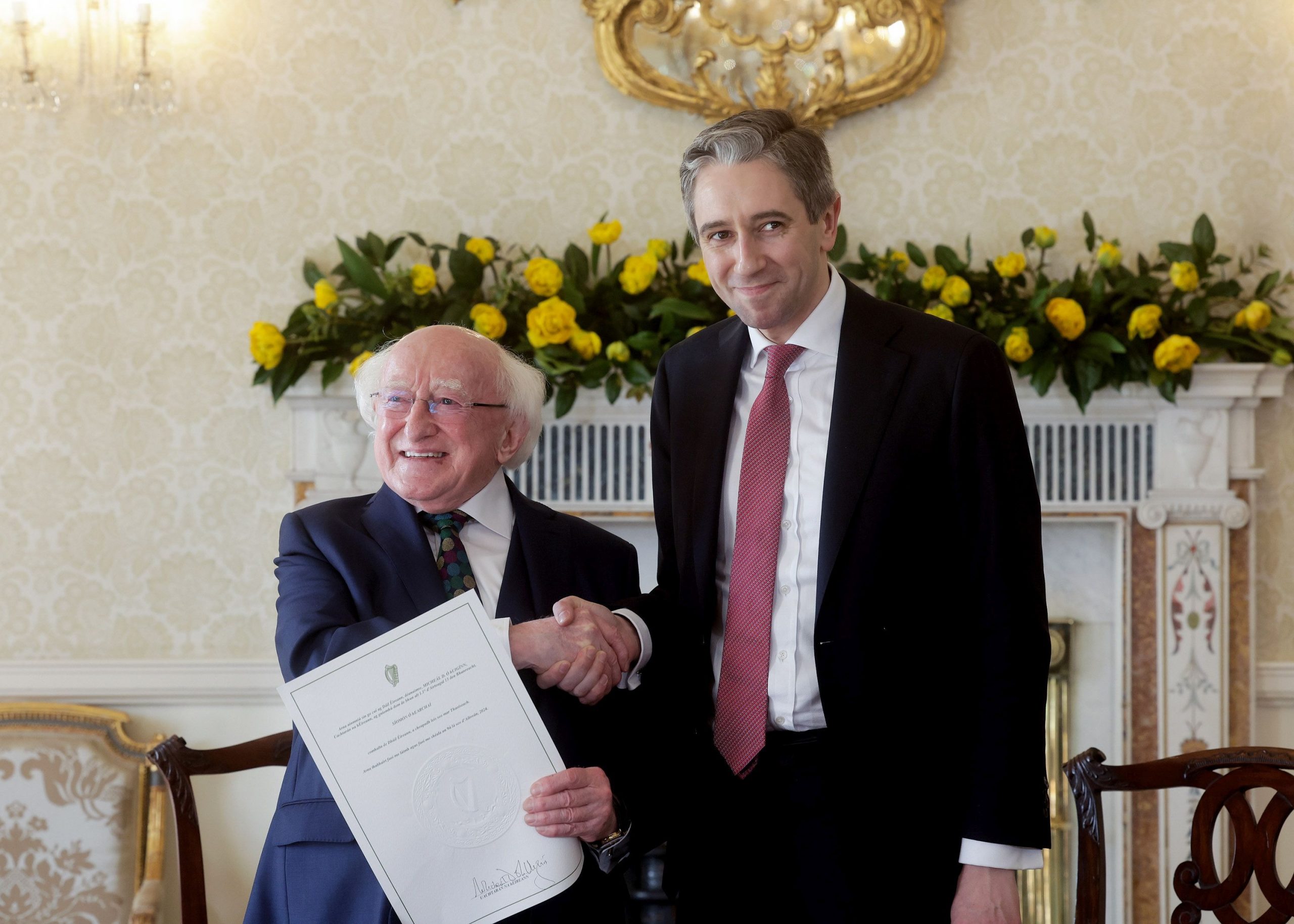 Taoiseach Simon Harris and President of Ireland Michael D Higgins.