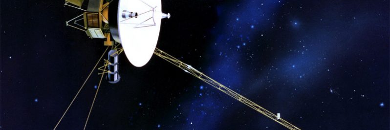 Voyager 1 spacecraft floating through space, first launched by NASA in 1977. Image source: NASA Photo Collection, via Flickr