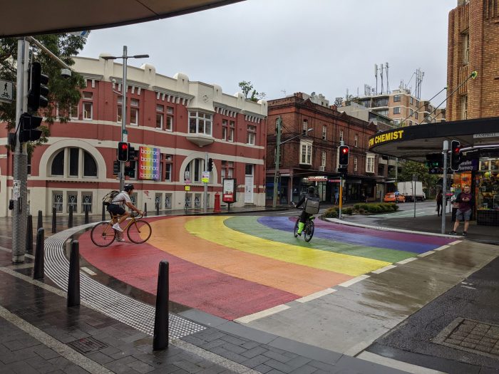 Rainbow Crossing at Taylor Square in Sydney, NSW, Australia. Image source: MDRX, via Wikimedia Commons