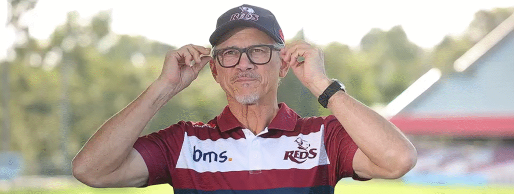 Les Kiss will coach the Reds again in the next Super Rugby Pacific season. Screen capture: Qld Reds TV