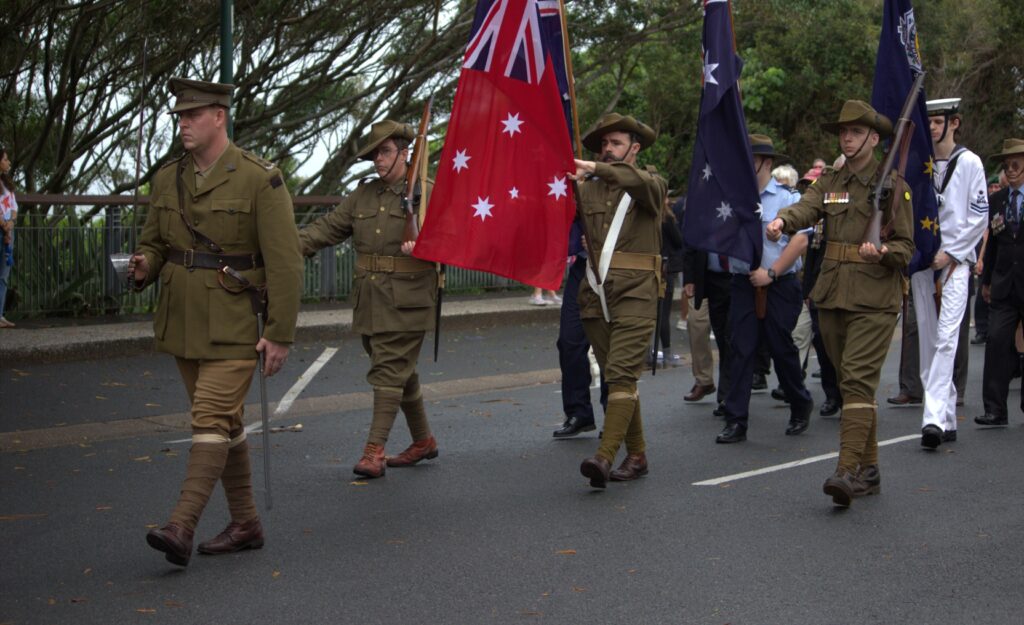 Woodford .... The 2025 Anzac Day street parade at Redcliffe featured marchers in WW1 uniforms. Photo: ANDREW KACIMAIWAI.