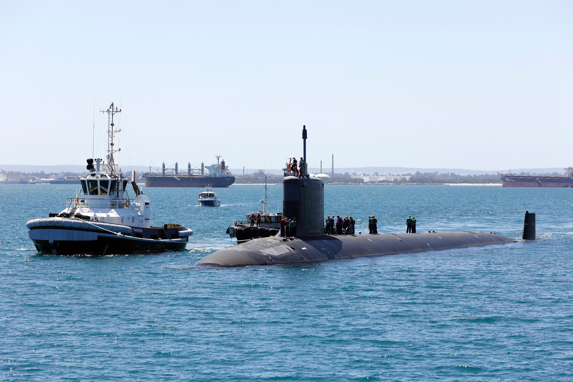 Defence .... the Virginia-class USS Mississippi arrives at Rockingham, WA, in 2022. Photo: Department of Defence