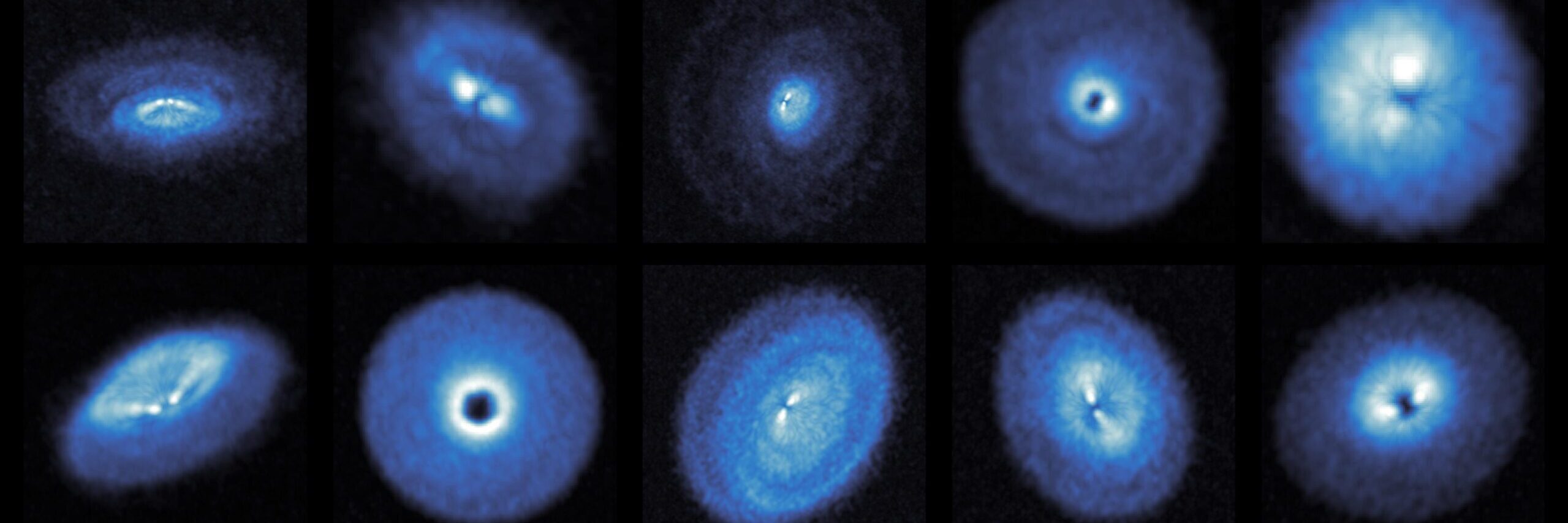 Peak intensity of CO emission from 15 sources, or planet nurseries, that were surveyed. Photo: exoALMA.