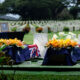 The caskets of warrant officers Russell Grigg and Clement Wiggins ready to be lowered at the Bomana War Cemetery, Port Moresby, PNG. Photo: Department of Defence