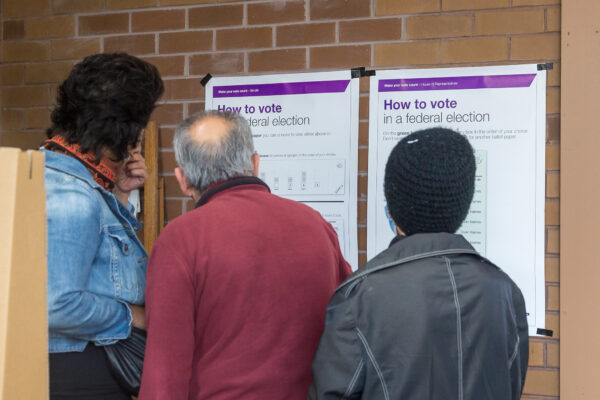Voting information on display at a polling station. Photo: AEC