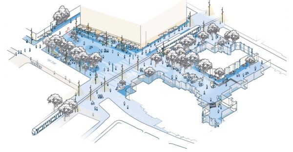 An artistic concept of the new town hall public square. Concept by Gehl/City of Sydney.