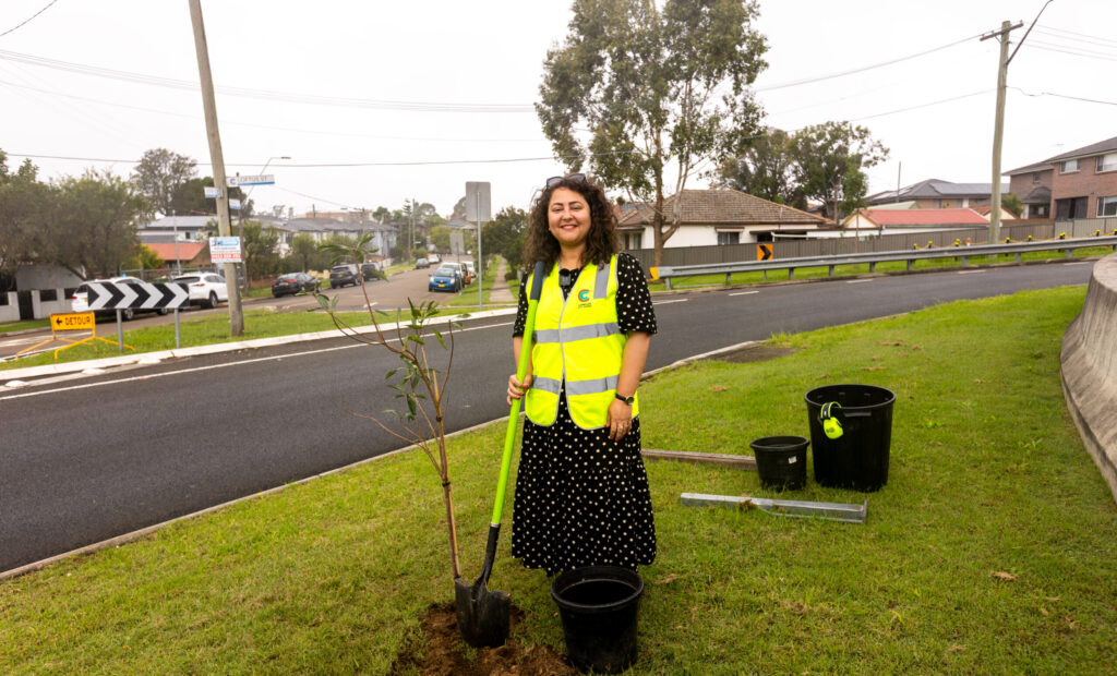 Cumberland Mayor Councillor Ola Hamed with the 1000th tree to be planted. Photo: supplied