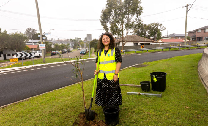 Cumberland Mayor Councillor Ola Hamed with the 1000th tree to be planted. Photo: supplied
