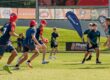 The Brisbane Dolphins run young fans through some drills at a schools competition, shortly after the announcement of the Dolphins partnering with the Northern Territory Government to play a series of home games at Territory Rugby League Stadium. The Brisbane Dolphins run a drills session for school students. Photo credit: NT Major Events Company: Verity Griffin