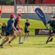 The Brisbane Dolphins run young fans through some drills at a schools competition, shortly after the announcement of the Dolphins partnering with the Northern Territory Government to play a series of home games at Territory Rugby League Stadium. The Brisbane Dolphins run a drills session for school students. Photo credit: NT Major Events Company: Verity Griffin