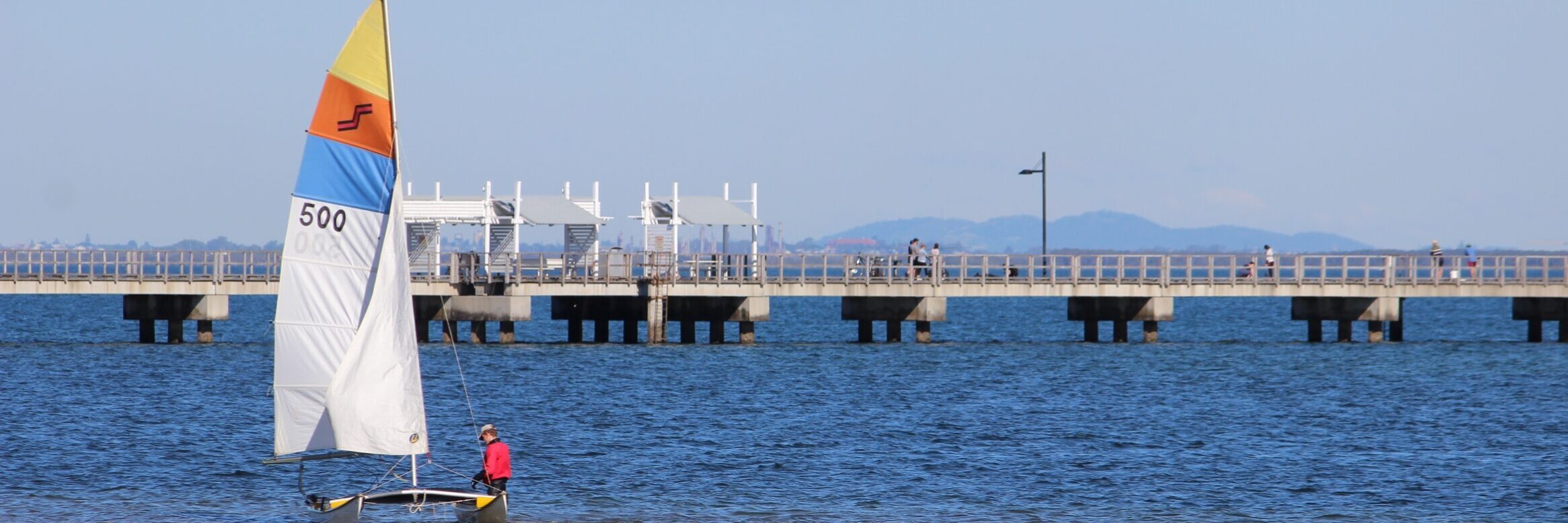 Woody Point jetty looking south across Moreton Bay towards Brisbane City. Photo: ANDREW KACIMAIWAI