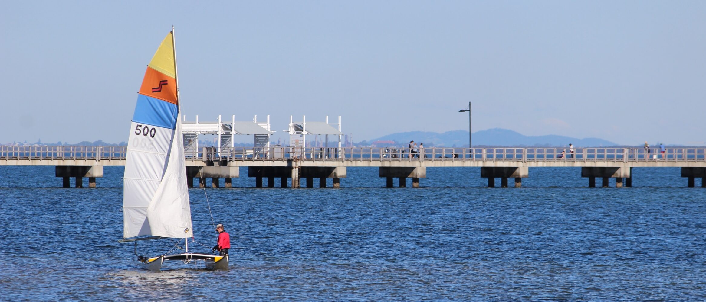 Woody Point jetty looking south across Moreton Bay towards Brisbane City. Photo: ANDREW KACIMAIWAI