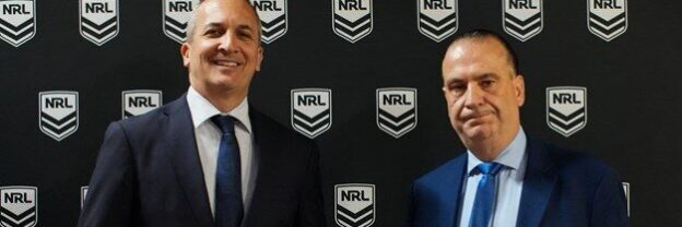 NRL CEO Andrew Abdo (left) and ARLC chairman Peter V’landys. Photo: NRL.com.au