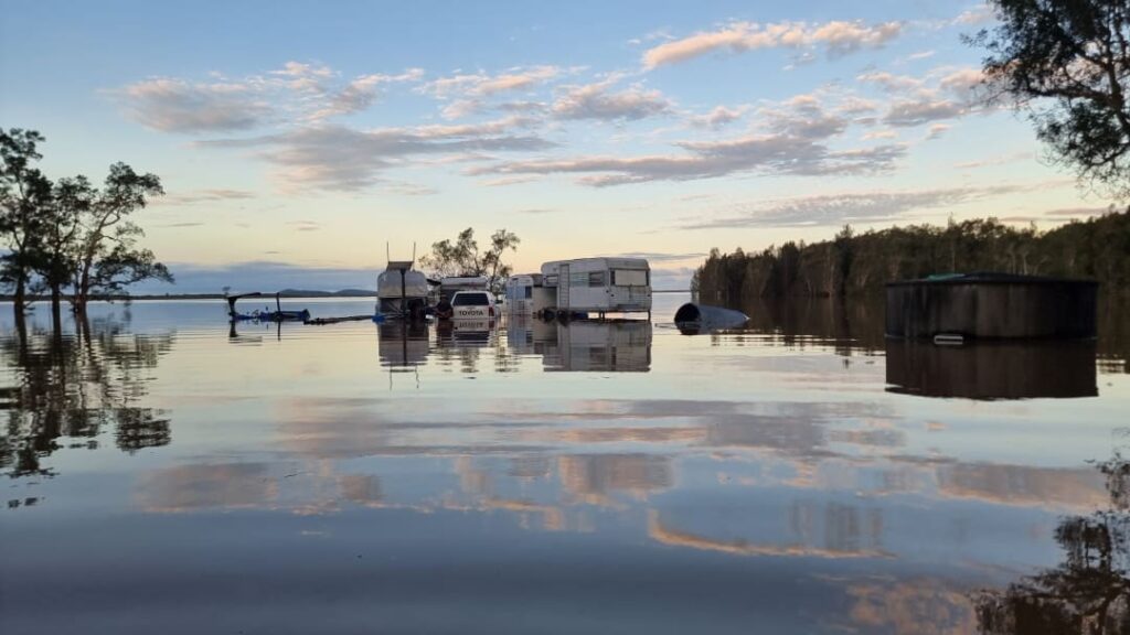 The flooded property near Kempsey, NSW. Photo: Fire and Rescue NSW