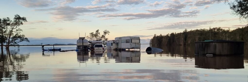 The flooded property near Kempsey, NSW. Photo: Fire and Rescue NSW