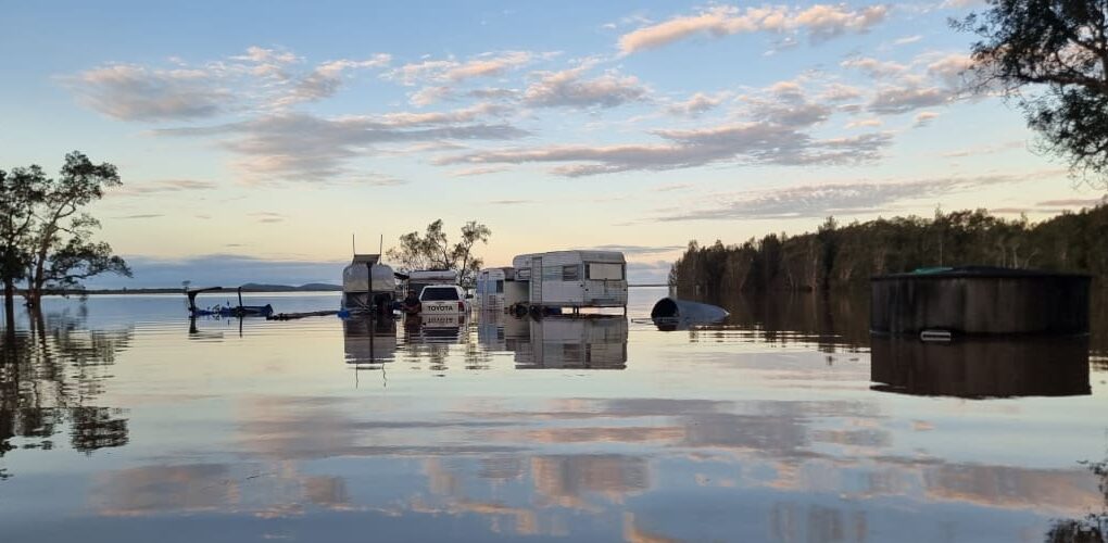 The flooded property near Kempsey, NSW. Photo: Fire and Rescue NSW