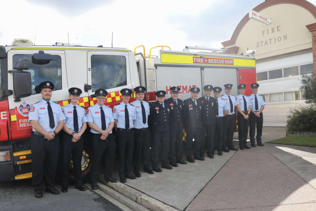 All dressed up outside Taree Fire Station for Saturday’s centenary commemoration. Photo: FRNSW